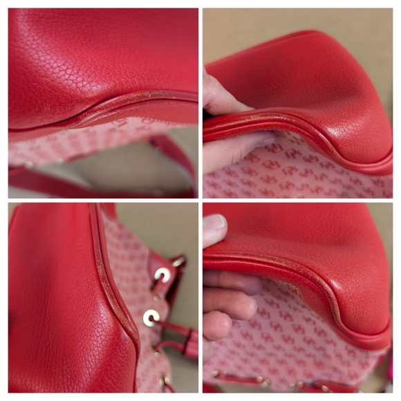 Dooney & Bourke | Red Signature Bucket Drawstring Shoulder Bag, Cloth & Leather - Picture 14 of 16